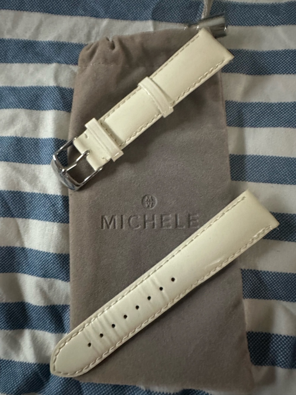 Michele Cream Leather Watch Strap with Polished Silver Buckle